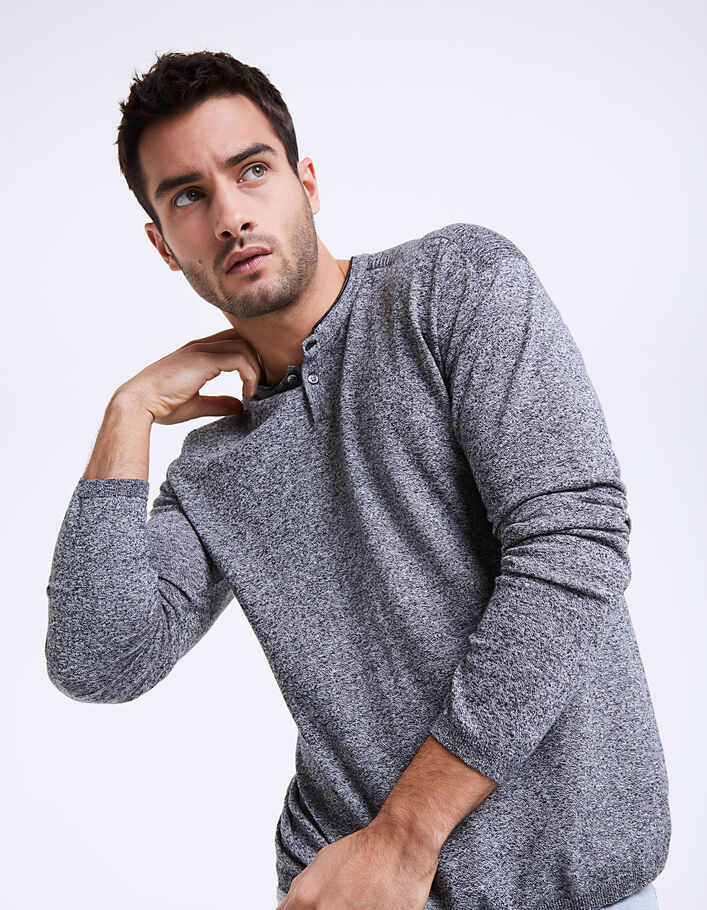 Men's dark grey Henley neck sweater