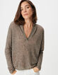 Pull manches longues beige tricot c&ocirc;tes plates Femme-4