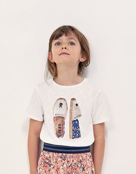 Cremeweißes Mädchen-T-Shirt mit Espadrille-Motiv