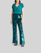 Smaragdgr&uuml;nes Damen-Satin-Top Nieten an den Schultern-1