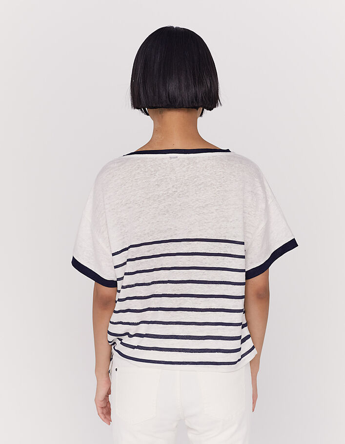 Women’s sailor-stripe linen T-shirt with tie detail - IKKS
