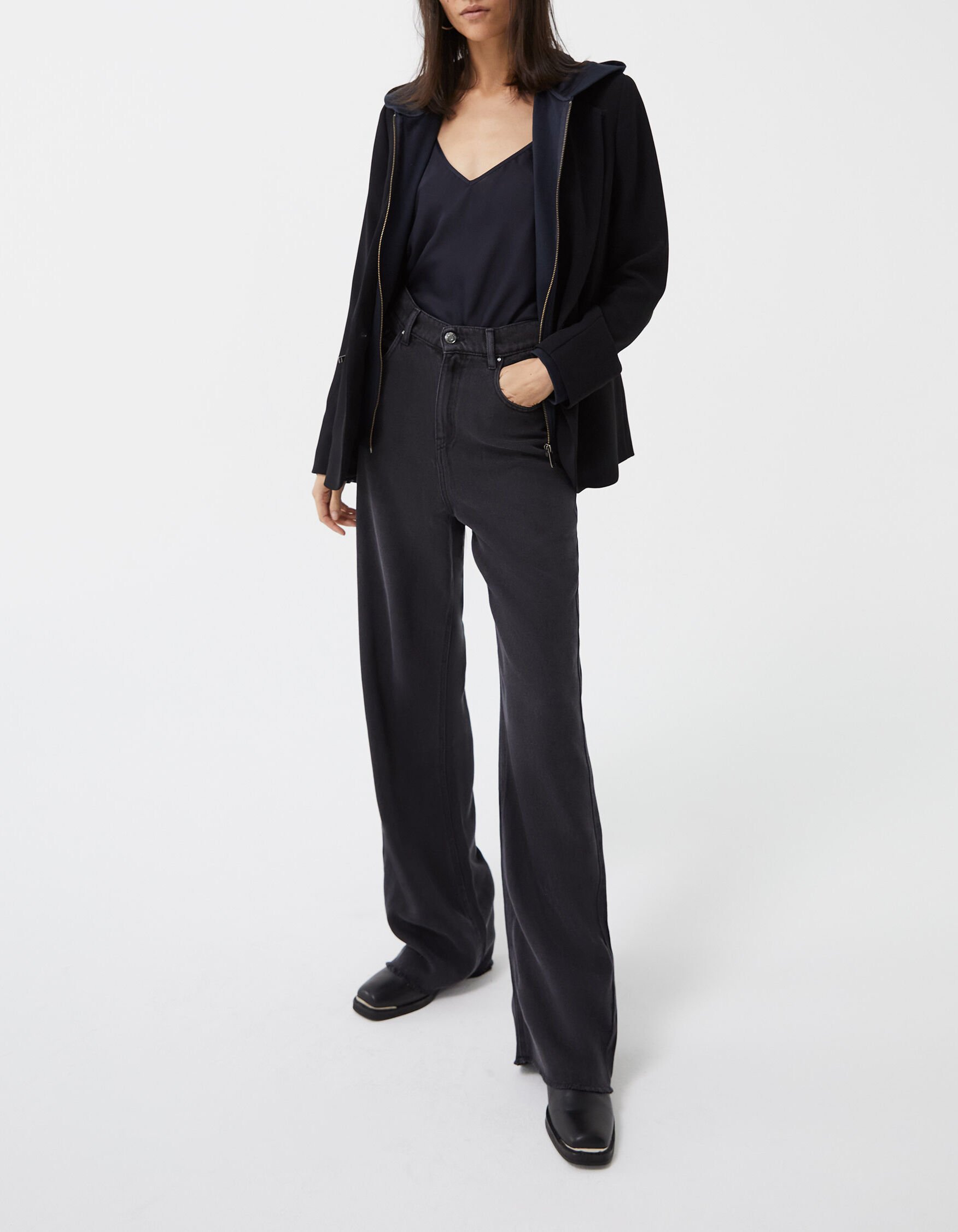 Veste tailleur noire parmenture capuche milano gris femme