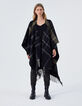 Women’s black checked fringed poncho-7