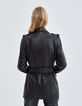 Pure Edition &ndash; Lange, schwarze Damenlederjacke mit G&uuml;rtel-3