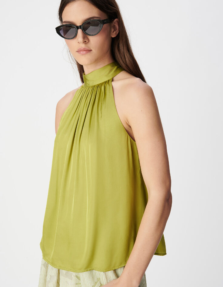 Groen satijnen mouwloze top Dames-5