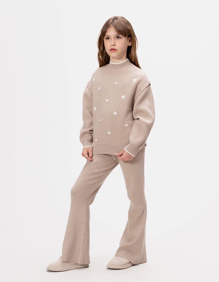 Beiger Mädchenstrickpulli abnehmbare Ärmel-1
