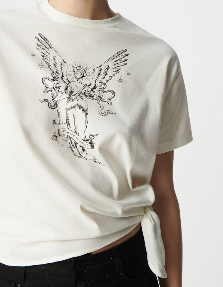 Tee-shirt blanc coton bio à nouer statue ailée Femme-4 Tee-shirt blanc coton bio à nouer statue ailée Femme-4