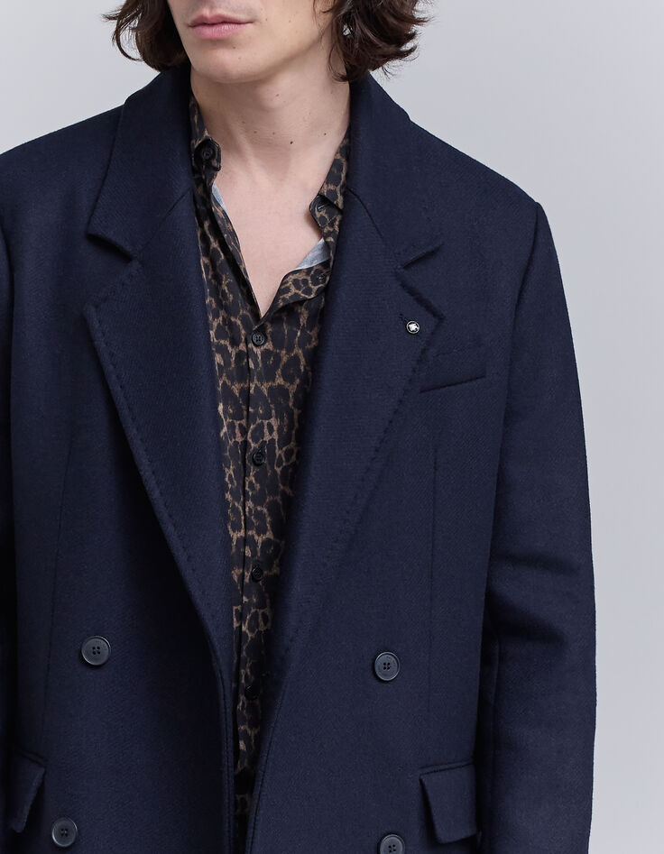 Men's long navy blue double-breasted coat-4