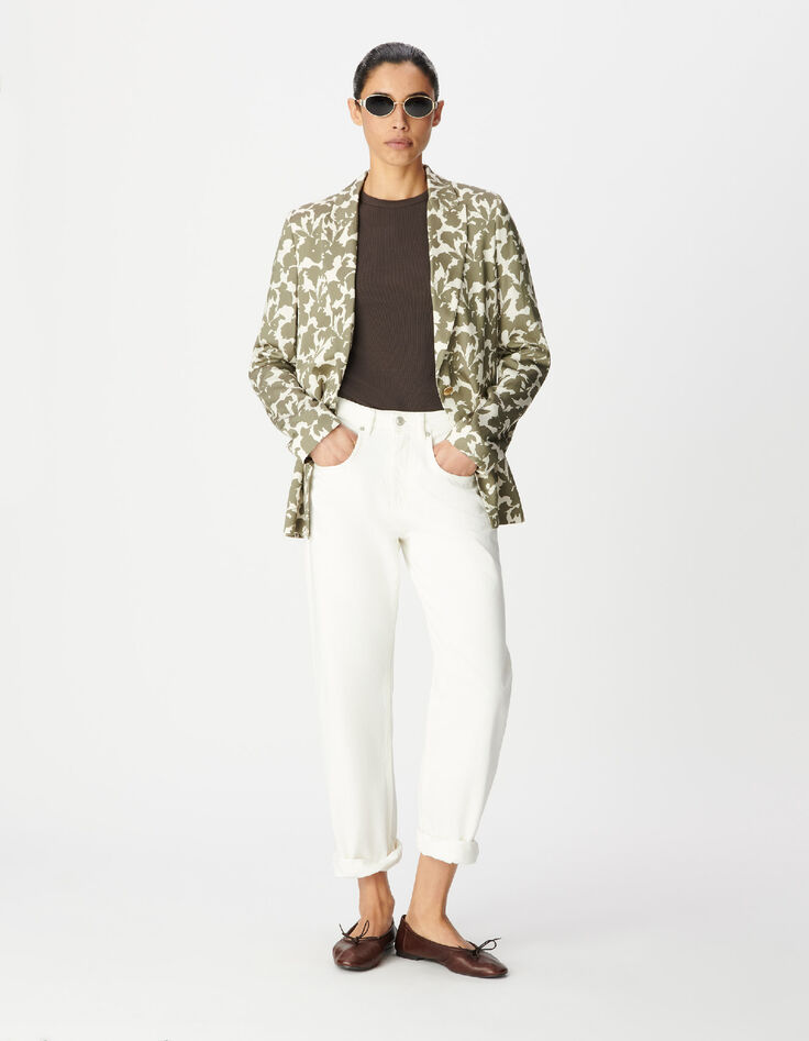 Veste de tailleur kaki imprim&eacute; v&eacute;g&eacute;tal Femme-1