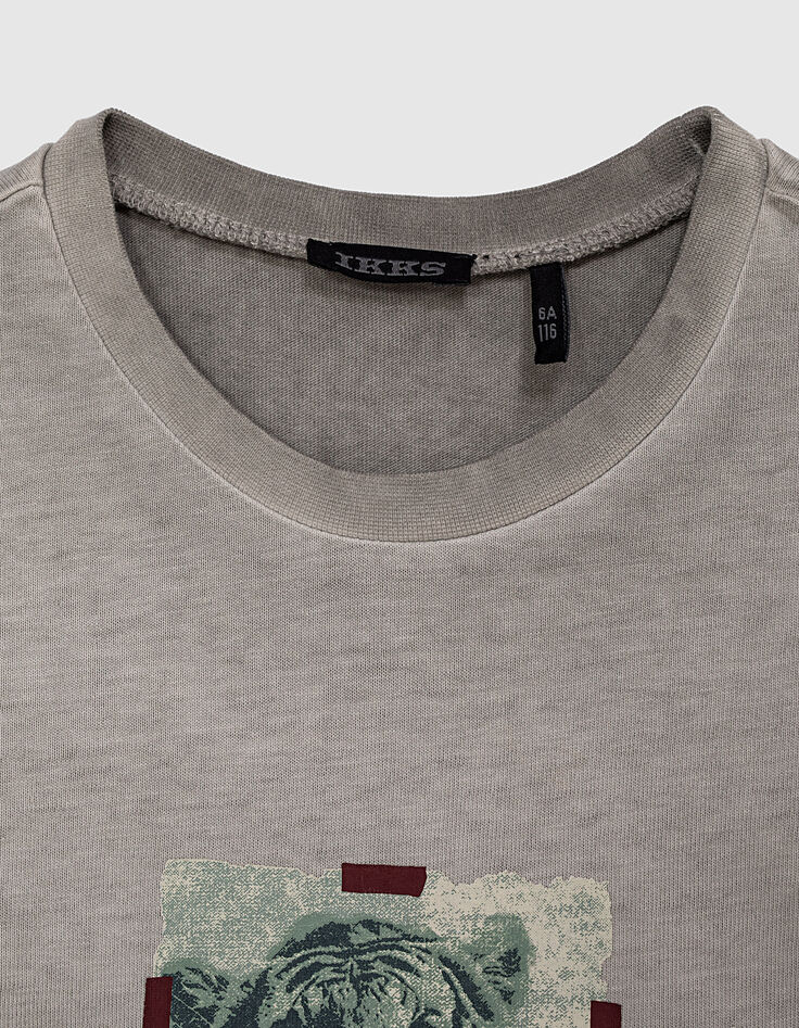 Gem&ecirc;leerd middengrijs T-shirt opdruk tijger jongens -5