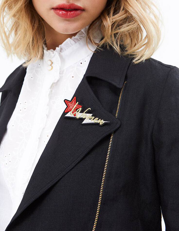 Veste noire en lin esprit motard I.Code-4
