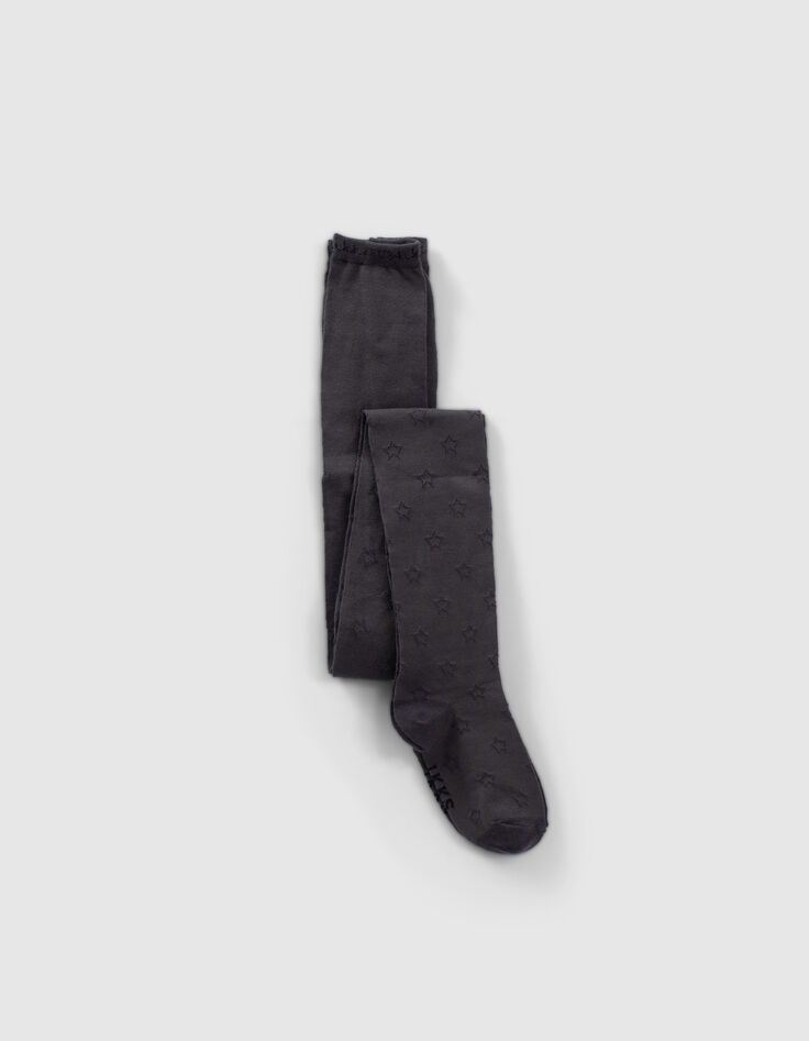 Girls’ grey openwork knit tights with star motifs-1