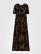Lange zwarte jurk lelieprint Dames-3