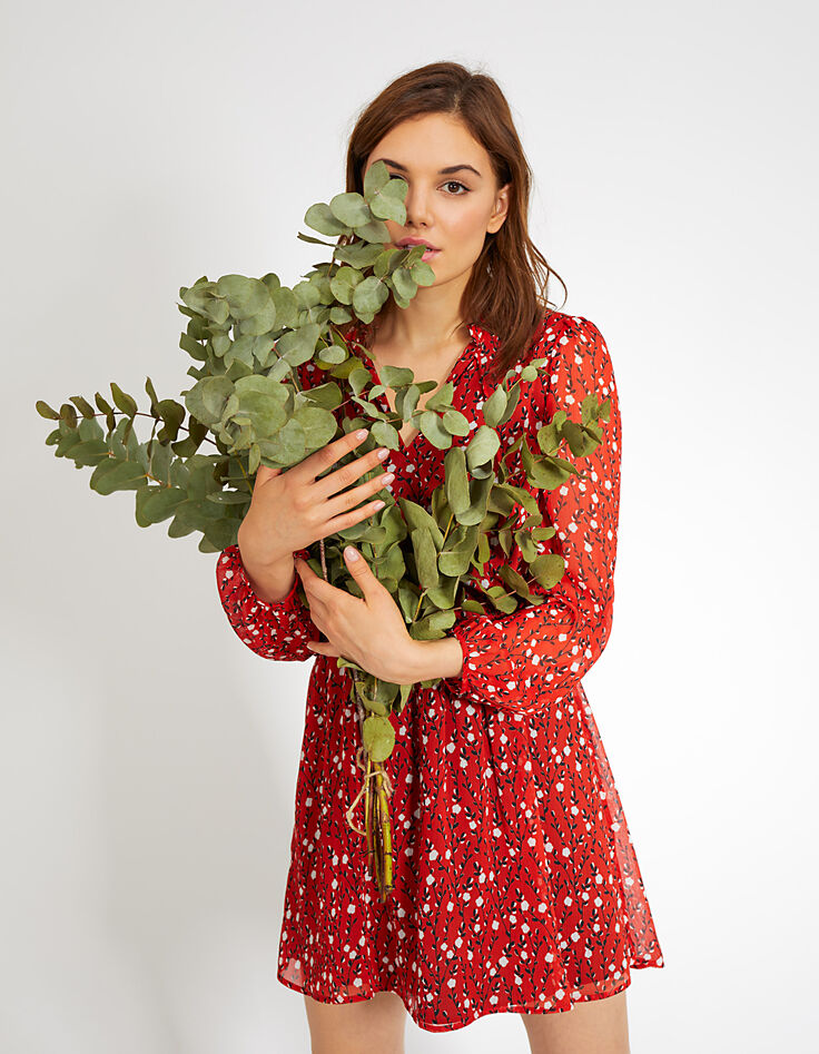 Robe rouge cornaline imprimé fleuri I.Code-4 Robe rouge cornaline imprimé fleuri I.Code-4