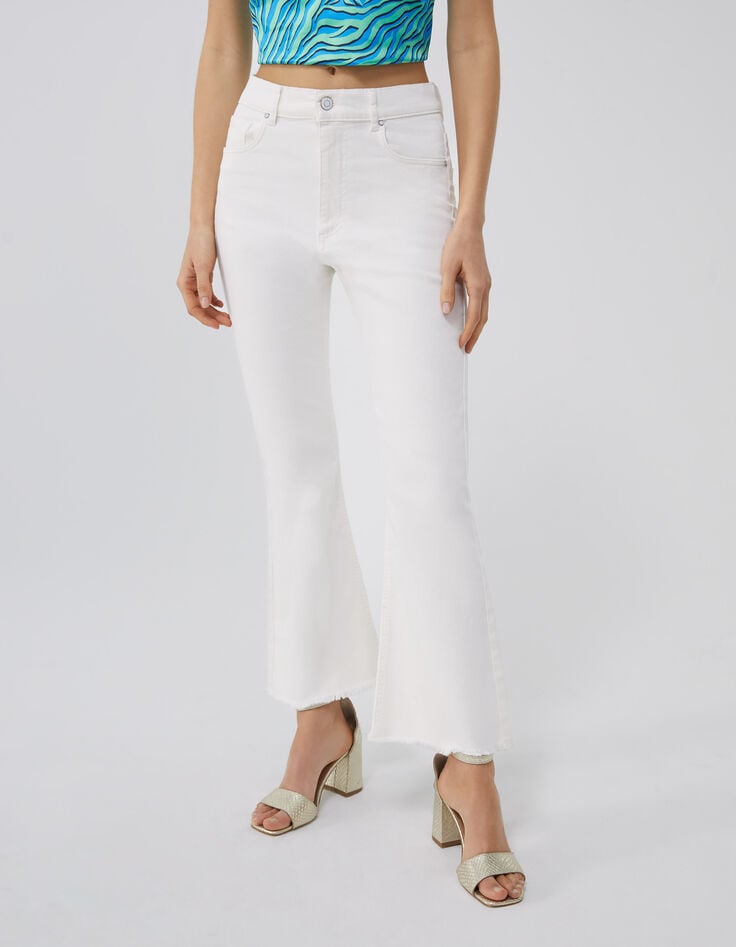 Wei&szlig;e Flare-Damenjeans mit hohem Bund-1