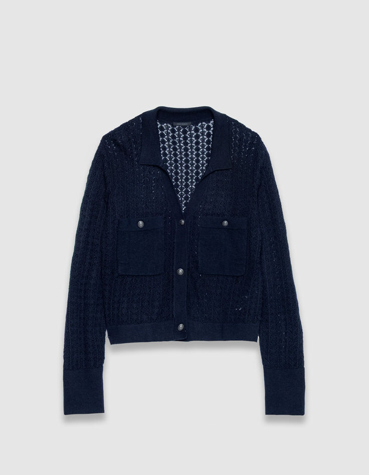 C&aacute;rdigan corto de punto calado azul marino para Mujer-6