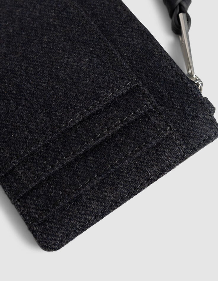 Women’s navy flannel and leather mix 1440 card holder-5 Women’s navy flannel and leather mix 1440 card holder-5