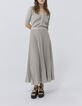 Cardigan champagne en tricot côtelé lurex Femme-7
