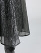Langer, schwarzer Midi-Damenplisseerock mit Metallic-Optik-6