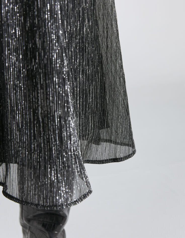 Langer, schwarzer Midi-Damenplisseerock mit Metallic-Optik-6