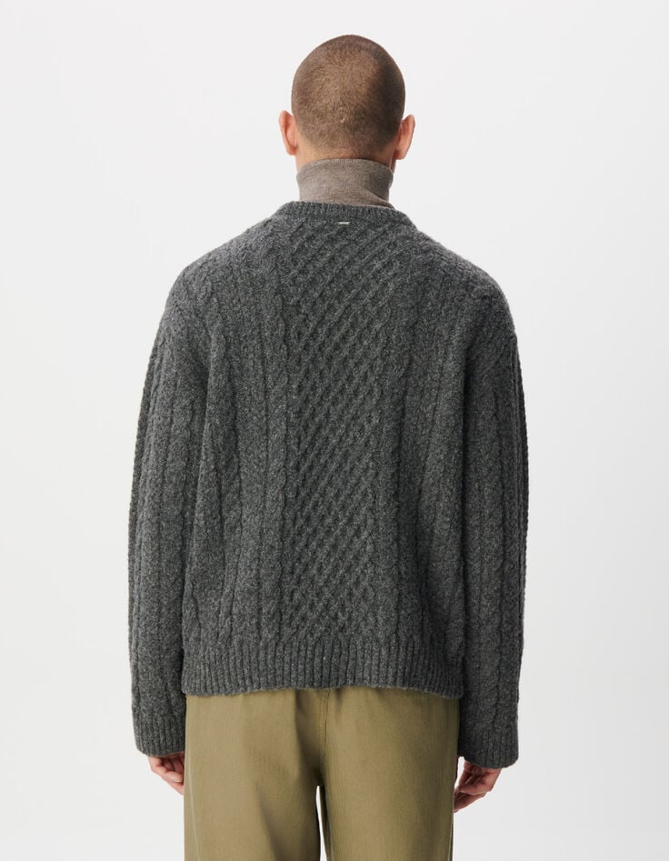 Grauer Zopfpullover mit Rundhals Herren-3