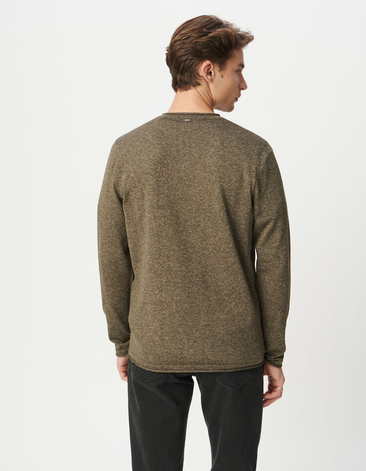 Pull kaki tricot mouliné Homme-3 Pull kaki tricot mouliné Homme-3