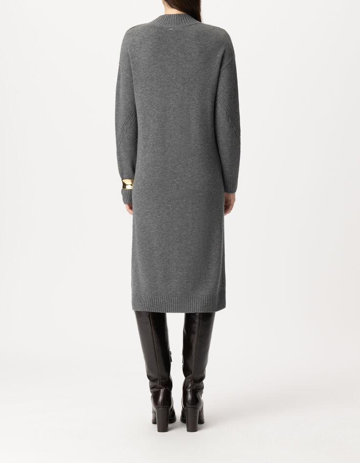 Graues Damenpulloverkleid mit Zopfstrick-3