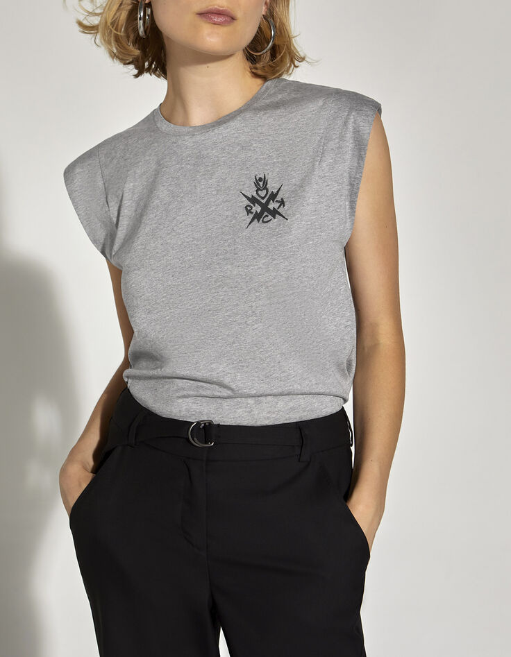Graues Damen-T-Shirt, Baumwolle/Modal, Stickmotiv vorne-1