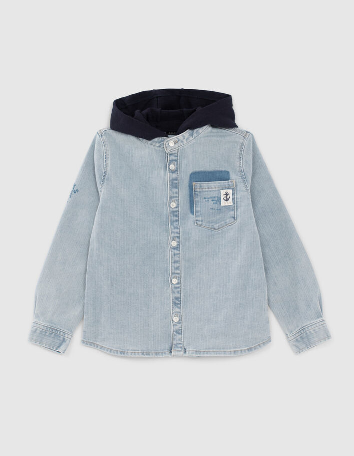 Boys’ blue denim shirt with detachable hood - IKKS