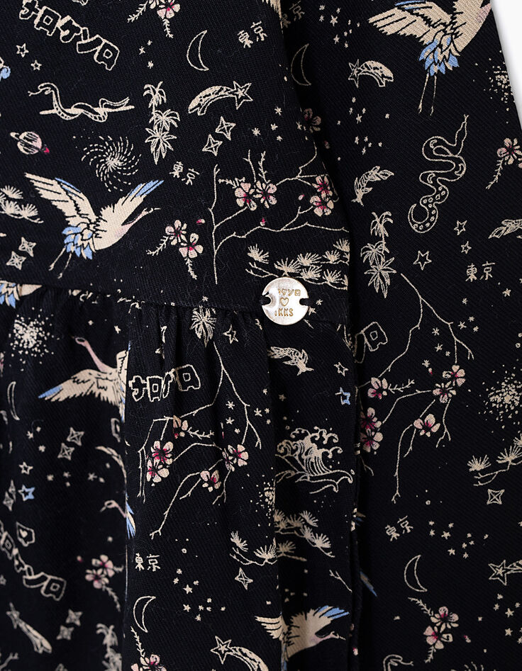 Girls’ white sweatshirt & black Sakura print 2-in-1 dress-7