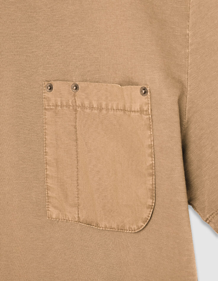 T-shirt beige col rond poche plaqu&eacute;e Homme-8