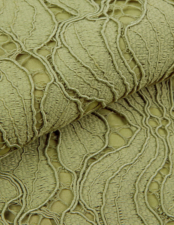 Robe longue verte dentelle d&eacute;coupes c&ocirc;t&eacute;s Femme-8