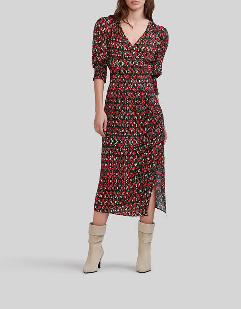 Zwarte midi-jurk ikat-print Dames - IKKS