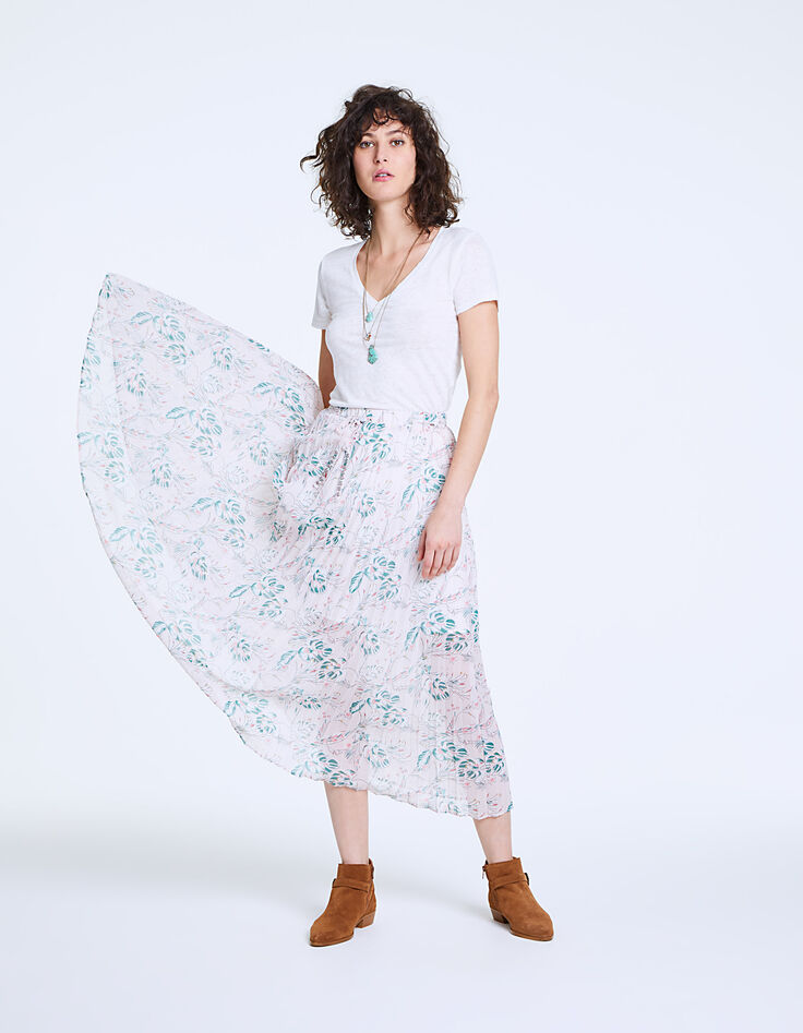 Women’s white skull embroidery linen T-shirt-6