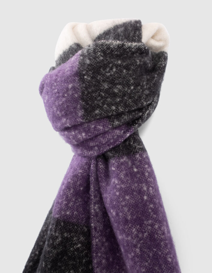 Echarpe noire, écrue, violet motif rayures fille