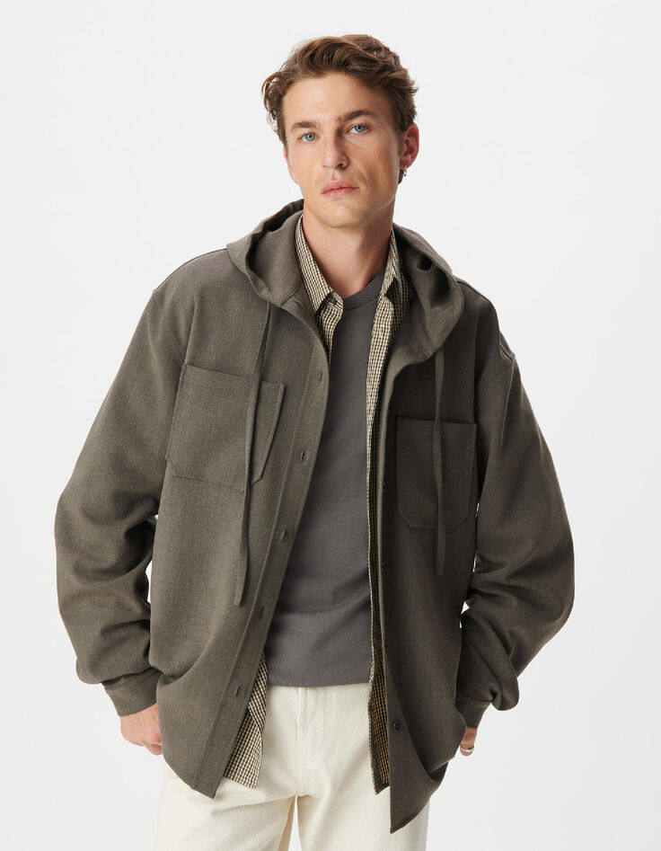 Surchemise &agrave; capuche marron Homme-1