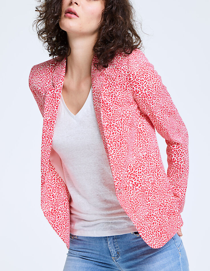 Veste tailleur mi-longue en crêpe imprimé femme-1
