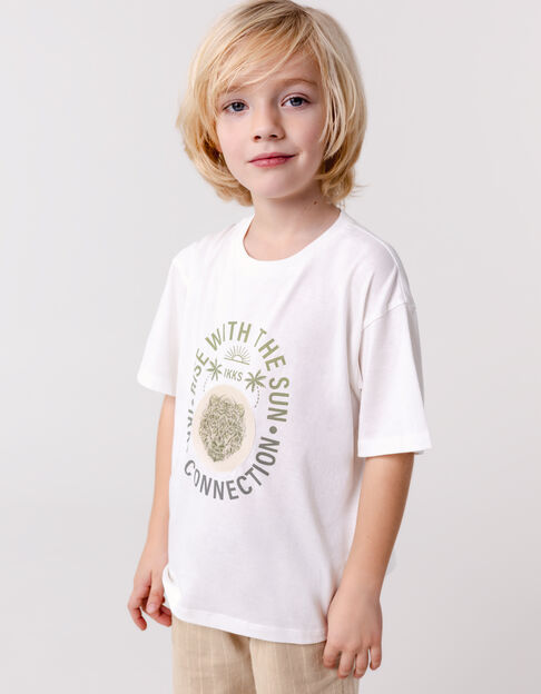 Ecru organic cotton tiger-lenticular mask t-shirt for boy - IKKS