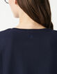 Women's navy round neck herringbone embroidery back t-shirt-5