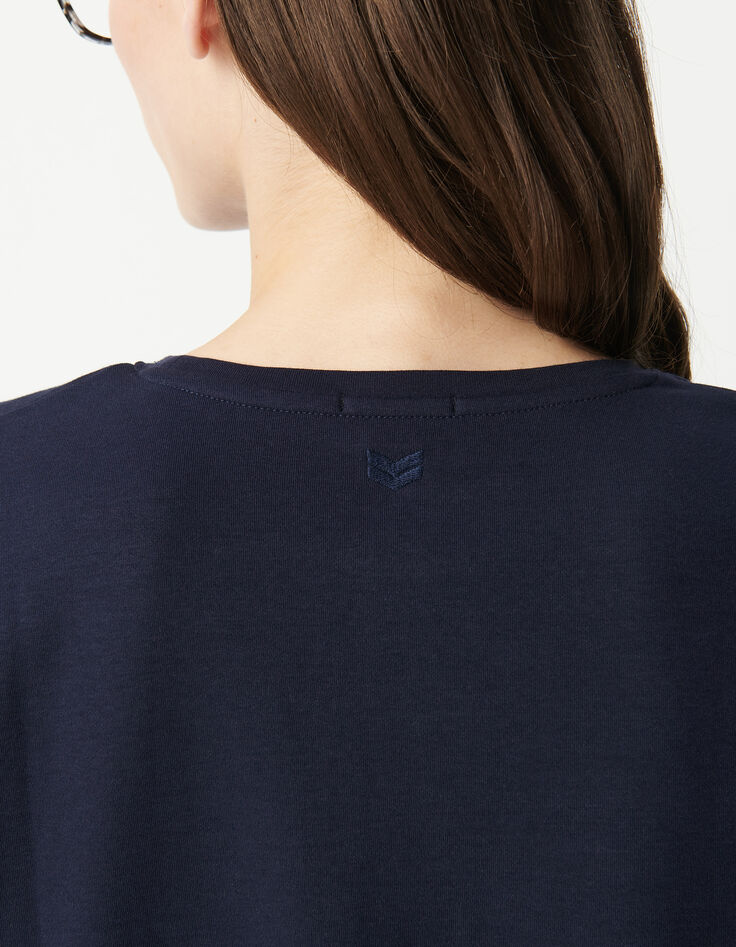 Women's navy round neck herringbone embroidery back t-shirt-5 Women's navy round neck herringbone embroidery back t-shirt-5