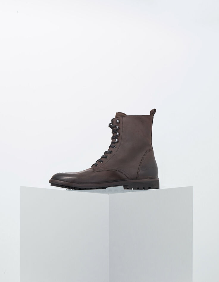 Boots à lacet marron foncé en cuir Homme-1