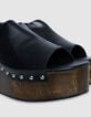 Women's black leather wedge sandals-5