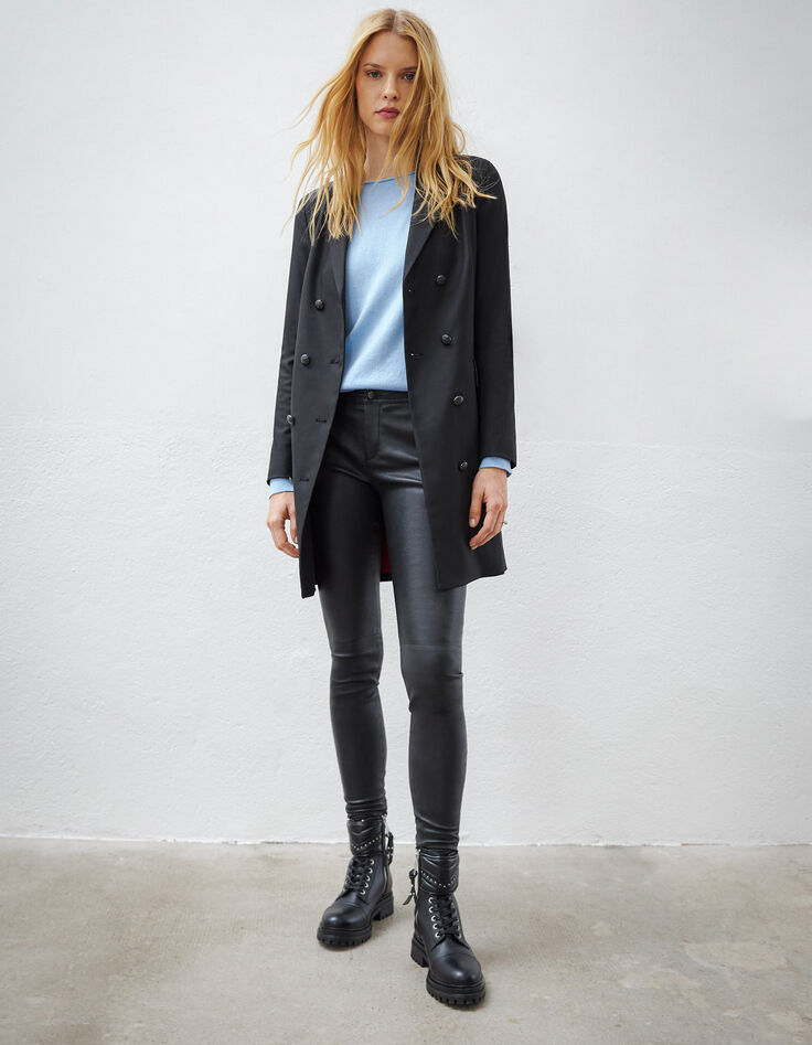 Pull bleu encolure devant dos avec dentelle noire femme-5