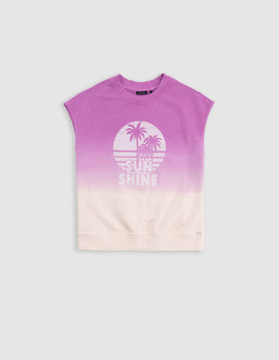 Girl's purple sleeveless deep dye sweatshirt with message - IKKS