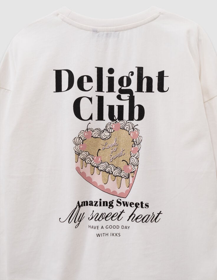 Girls’ ecru organic cotton T-shirt with cake image-5 Girls’ ecru organic cotton T-shirt with cake image-5