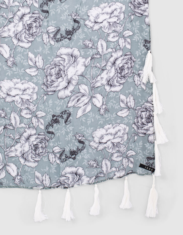 Mandelgrüner Damenschal mit Vintage-Blumenprint-3