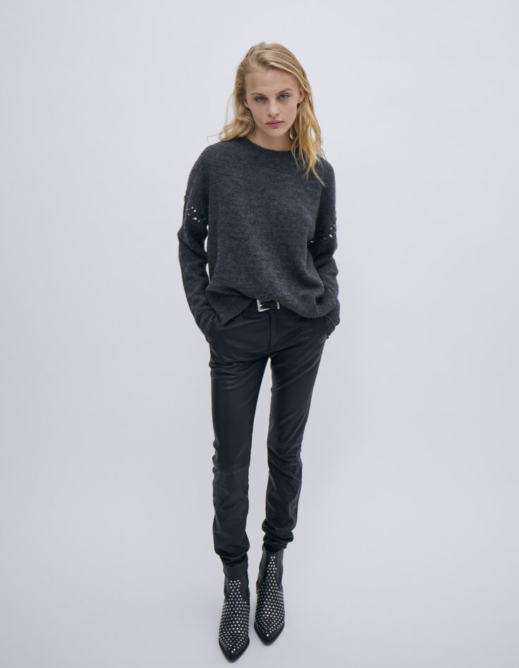 Grauer Pure Edition Damenpullover mit Stickerei-5