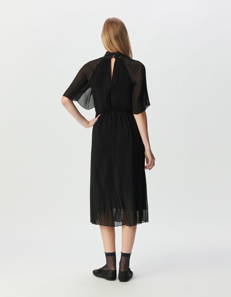Vestido negro gasa plisada largo midi mujer-2 Vestido negro gasa plisada largo midi mujer-2