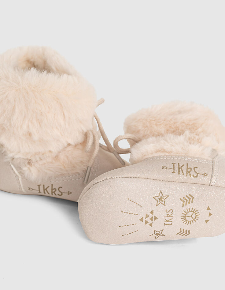 Baby girls’ ecru fur-lined lace-up boots-3