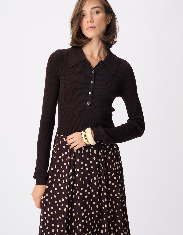 Jersey marr&oacute;n canal&eacute; cuello polo para mujer-1